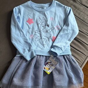 Bluey Light Blue Girls' Casual Dress with Tulle Skirt - Bluey